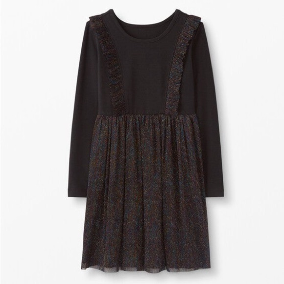 Hanna Andersson Girls' Black Long Sleeve Sparkle Dress In Soft Tulle Size 5 - Picture 1 of 8